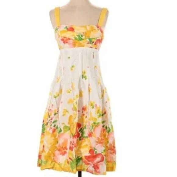 R&K Cotton Cottagecore Peasant White Spring Floral Tea Length Apron Dress Sz 8 - Picture 1 of 12